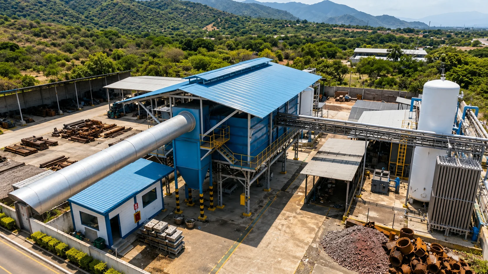 Aerial view of the FUNMETAL C.A. lead recycling facility in Mariara, Venezuela